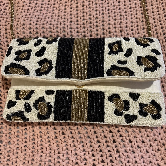 Handbags - Leopard Print Beaded Clutch